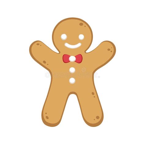 Cute Gingerbread Man With A Bow Tie Outline And Colored Doodle Cartoon Illustration Set Winter