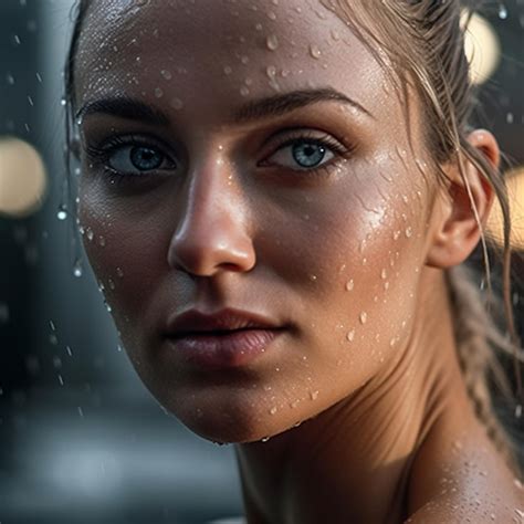 Premium AI Image A Woman With Blue Eyes And A Wet Hair