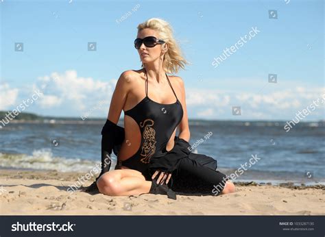 Sexy Blonde Black Bikini On Beach Stock Photo Shutterstock