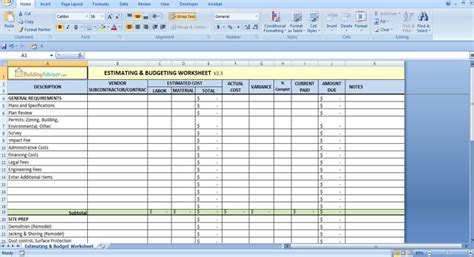 Estimating Worksheet For Construction Contractor Building