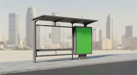bus stop shelter  green advertisement display  city background