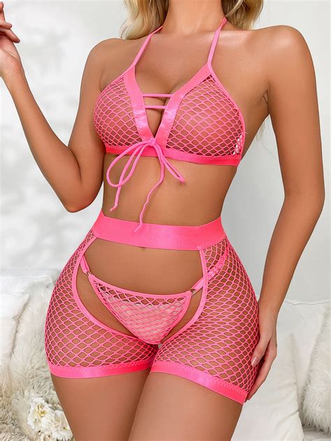 Sexy Women S Fishnet Lingerie Lace Bra G String Set Sleepwear Nightwear