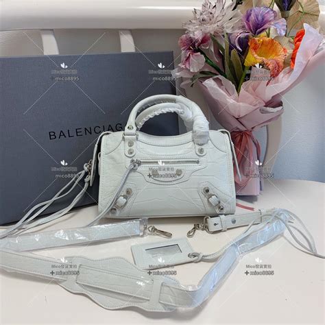 Balenciaga 巴黎世家 經典機車包 鱷魚紋白色小號銀釦 24cm Mico高端訂製