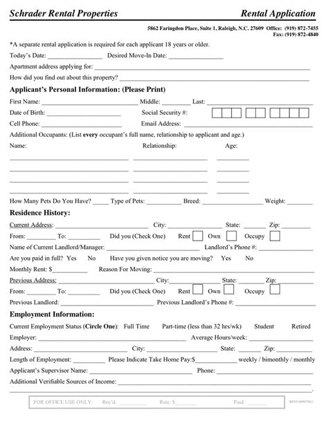 rental application template  word   formats