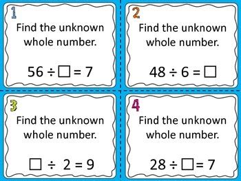 Division Task Cards Unknown Whole Numbers By Amanda Mcallister Tpt