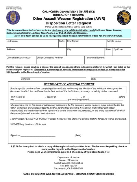 Fillable Online Oag Ca Bof Other Assault Weapon Registration