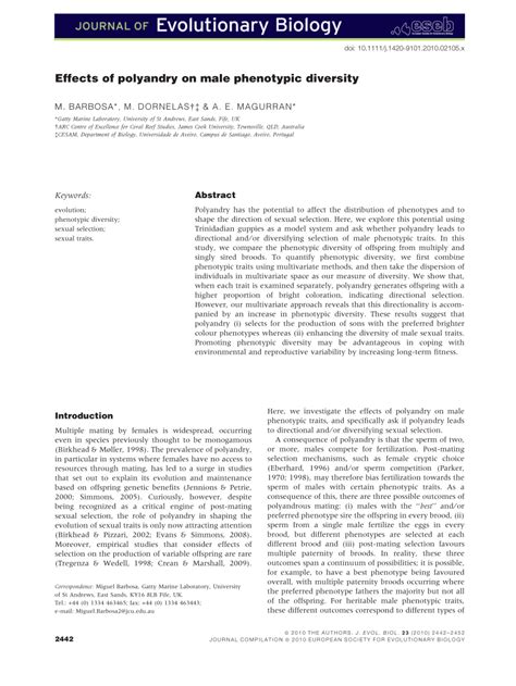 Pdf Effects Of Polyandry On Male Phenotypic Diversity