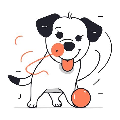 Cute Hund Spielt Mit Ball Vektor Illustration Im Cartoon Stil Premium