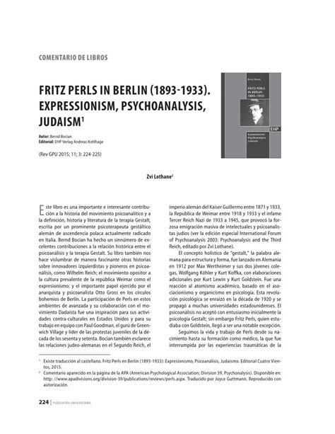 Pdf Fritz Perls In Berlin Revistagpu Cl Gpu Sept