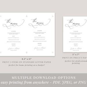 Elegant Wedding Menu Template, Printable Wedding Reception Menu ...