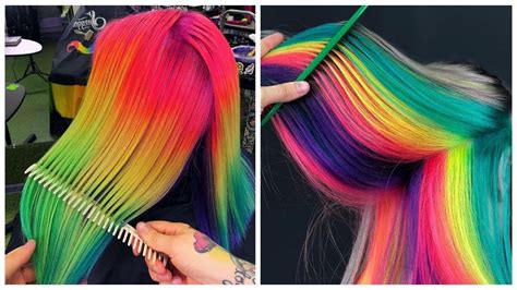 Colorful Hair Ideas 💙rainbow Color Hair Transformation Hairstyle