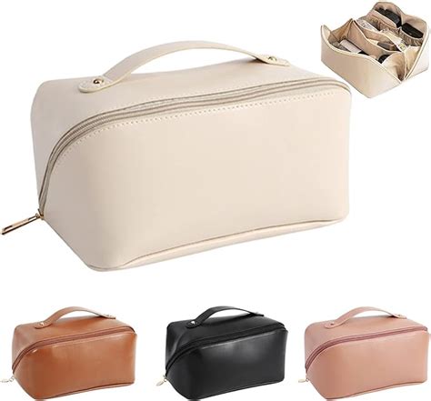 Papasgix Trousse De Maquillage En Cuir De Voyage Portable Grande