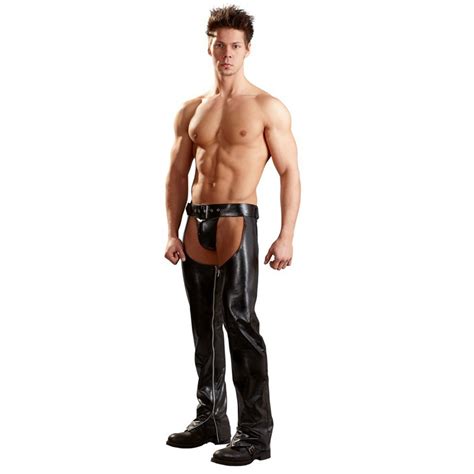 Men Cowboy Chaps Pants With Thongs Leather Pants Sleeves Sexy Ass Less Chap For Men Moto Pants