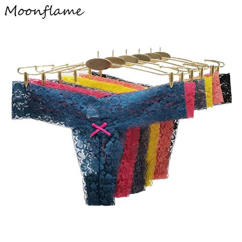 Moonflame Sous vêtements en dentelle transparente pour femmes lingerie sexy string G 5 pièces