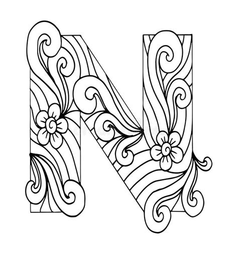 Zentangle Stylized Alphabet Letter N In Doodle Style Stock