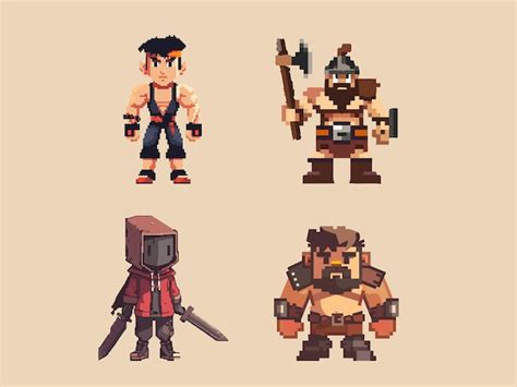 Illustrations of Pixel Warrior Characters | Premium AI-generated vector