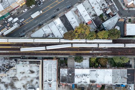 Aerial View Along The Train Tracks Of Coney Island In Brooklyn New