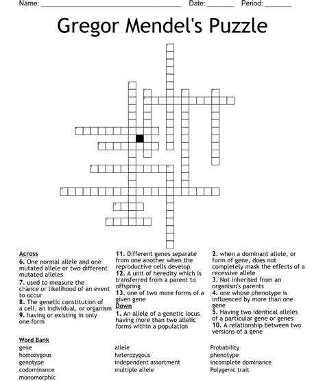 Gregor Mendel S Puzzle Crossword WordMint