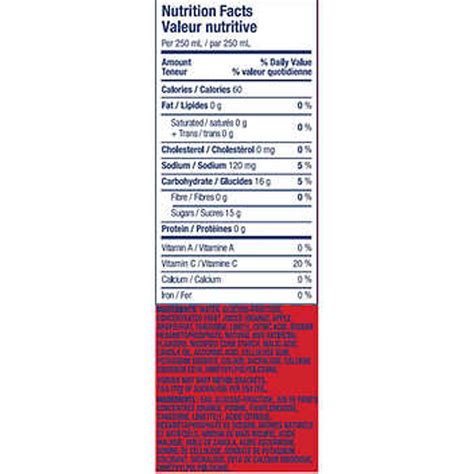 Sunny D Nutrition Label