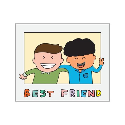 Kids drawing vector Illustration of childhood photo of best friend in a ...