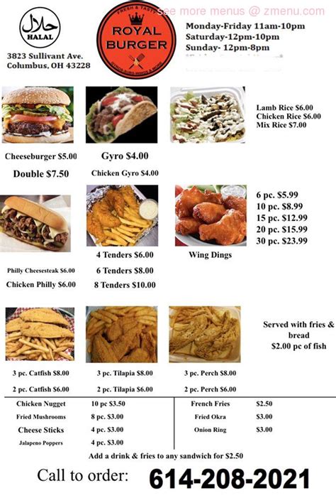 Menu at Royal Burger restaurant, Columbus, Sullivant Ave