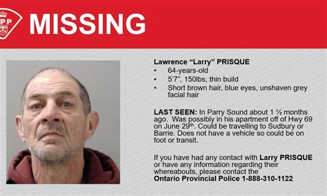 Missing Parry Sound Man Could Be Travelling To Sudbury Opp Sudbury Star