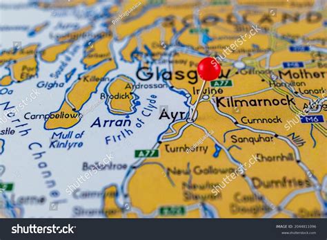 Ayr Pinned On A Map Of Scotland Map With Red Royalty Free Stock