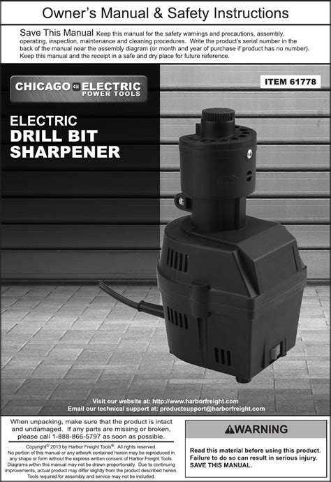 Harbor Freight Electric Drill Bit Sharpener Product Manual