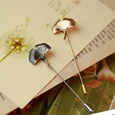 Men Ginkgo Biloba Leaf Lapel Stick Brooch Pin Suit Tuxedo Corsage