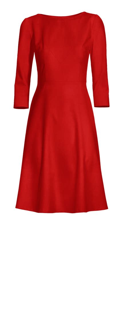 Intense Red 34 Sleeve Boat Neck Flared Dress Sumissura