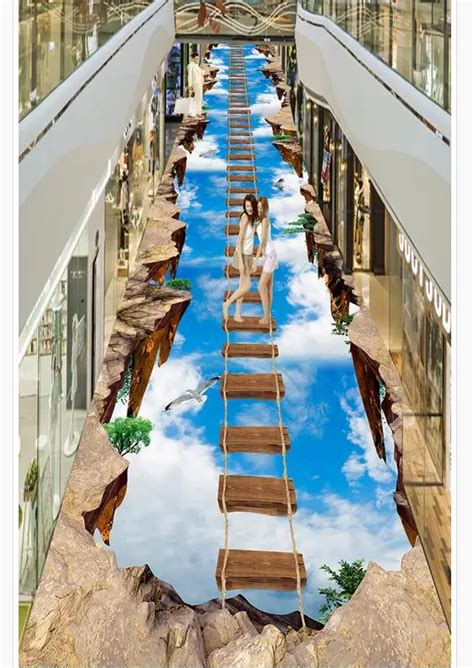 Modern Custom 3D Floor Mural Sky Affixed To Painting Outdoors PVC Wall