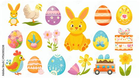 Happy Easter Clip Art Set Of Easter Cartoon Characters And Design