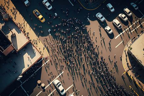 Premium Ai Image People Walking At City Street Aerial View Protesting