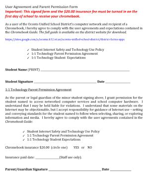 Fillable Online Husd Student Chromebook Agreement Rules Guidelines