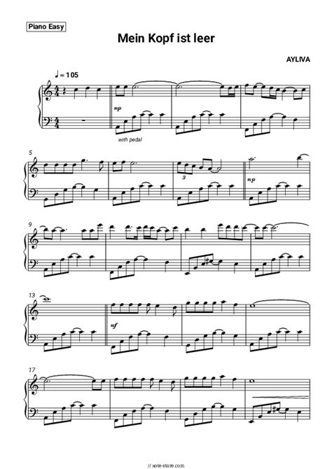 Mein Kopf Ist Leer Piano Sheet Music Easy AYLIVA In Note Store