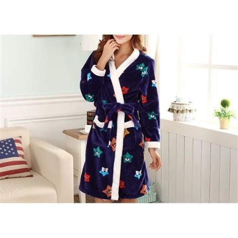 Robe De Chambre Fantaisie Etoiles Bleue Femme Polaire Cdiscount Maison