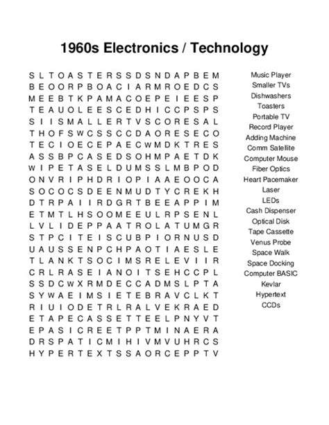 1960s Electronics Technology Word Search