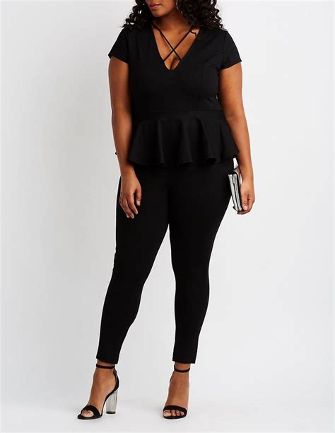 Charlotte Russe Plus Size Lattice Front Peplum Jumpsuit Charlotte