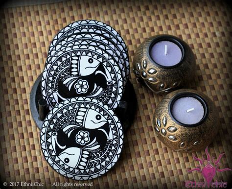 Tea Coasters Madhubani Fish Set Of Wecomart Buy Authentic