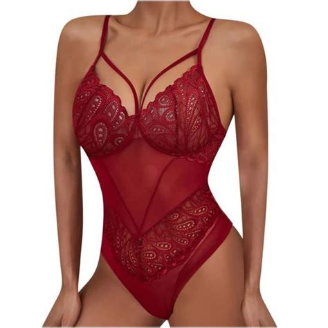 Ensemble De Lingerie Sexy En Dentelle Creuse Dos De Couleur Unie Pour