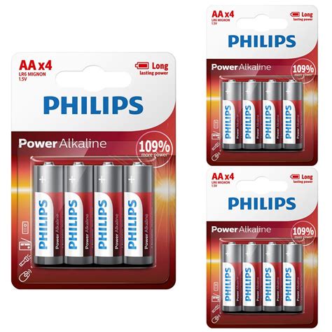 12 X AA Philips Power Alkaline Batteries LR6 1 5V Bulk Long Lasting