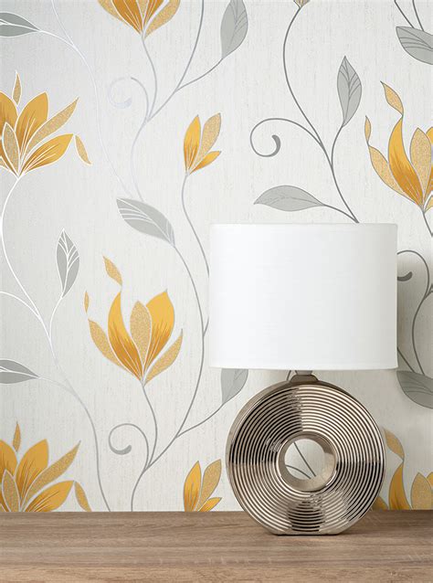 M Synergy Yellow Floral Wallpaper By Fine D Cor