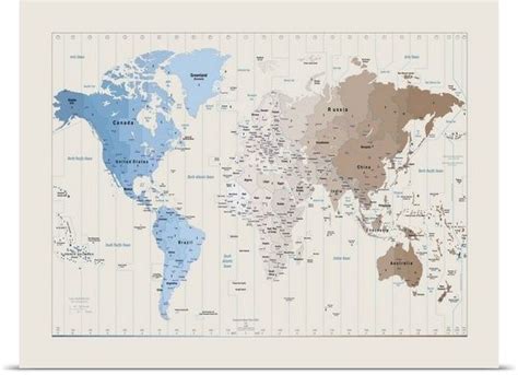 World Map showing timezones | World map, Map, Poster prints