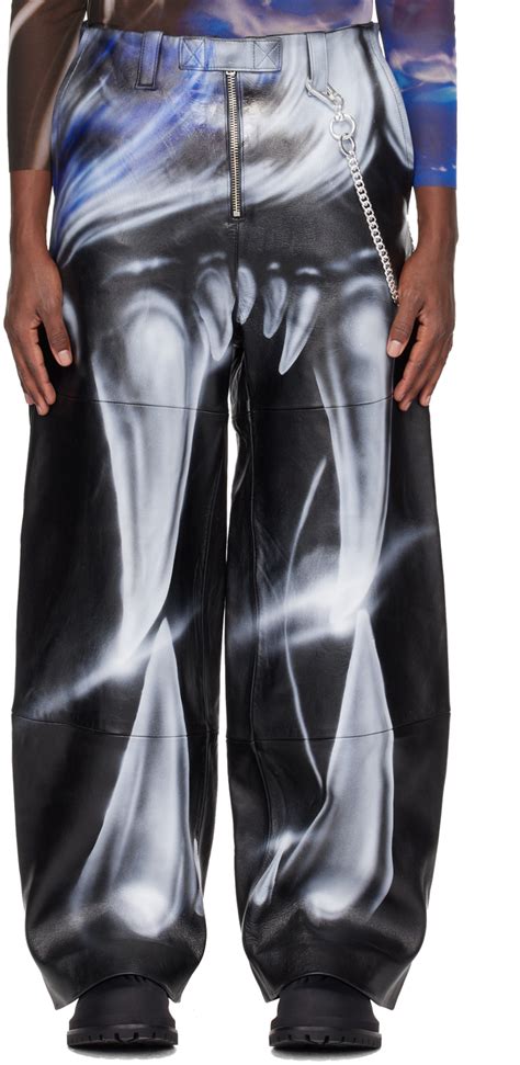 Gerrit Jacob Pantalon noir et bleu en cuir exclusif à SSENSE SSENSE