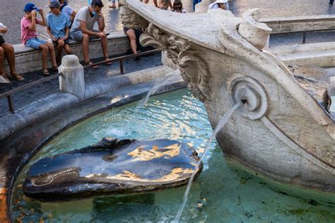 Barcaccia Fountain Drinkable Water In Rome Editorial Stock Image