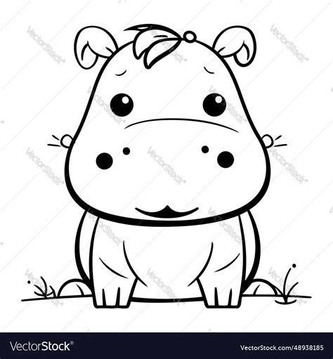 Black and white cartoon of hippo animal character Vector Image