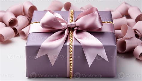 AI Generated A Shiny Gold Gift Box Wrapped In Satin Ribbon Generated By