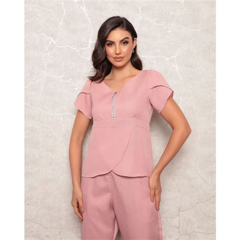 Scrub Conjunto Feminino Transpassado Nude Maria Shopee Brasil