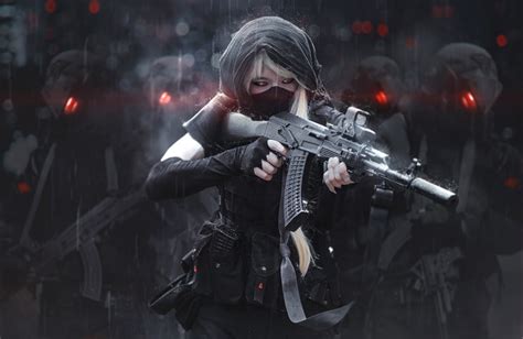 Wallpaper Gun Women Cosplay Soldier Red Eyes Girls With Guns