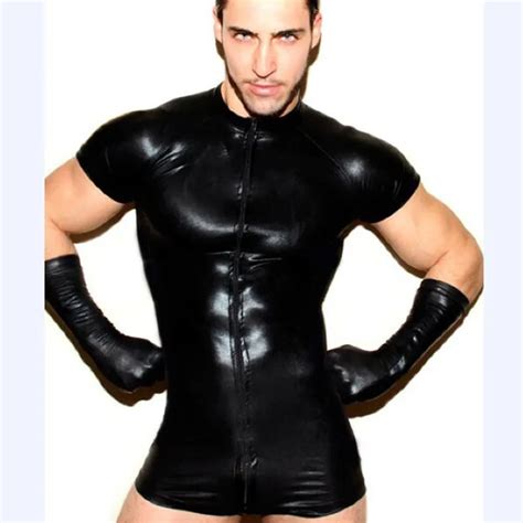 Body Suits Men Costume Sexy Gay Faux Leather Lingerie Clothing Latex Body Suits Corsets Mens